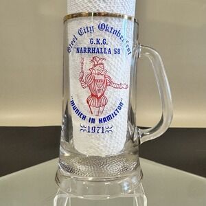 Vintage 1971 Gold Rim Clear Glass Weighted Textured Base‎ Oktoberfest Beer Mug